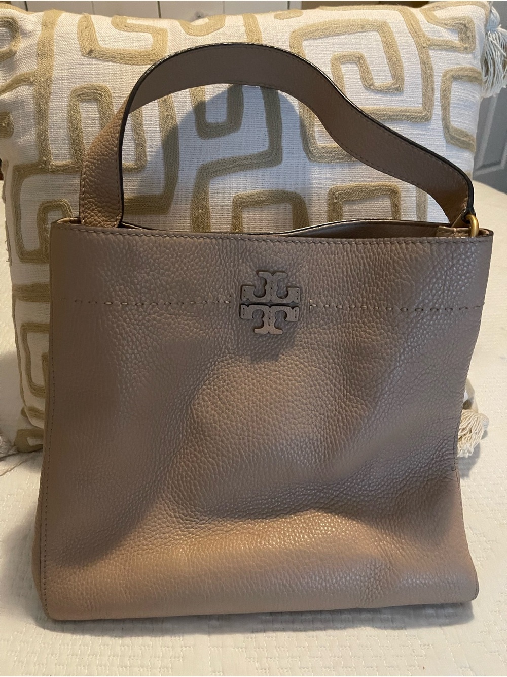 Tory Burch Taupe Pebbled Leather Shoulder Bag